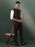 Vastramay Men's Black Jacquard Cotton Nehru Jacket